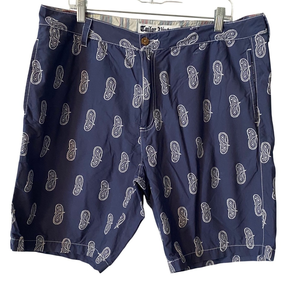 Tailor Vintage Mens Navy Blue Paisley Print Chino Shorts Size 36 Preppy Nautical